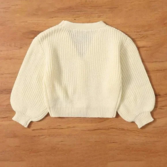 Baby girls / toddler girls button front puff sleeve knit sweater cardigan jacket - Picture 2 of 3
